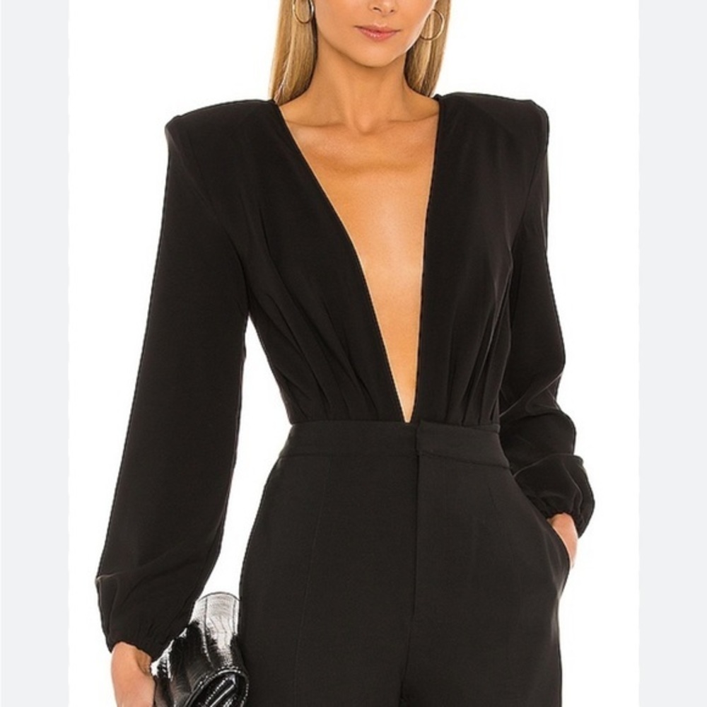 NWT Michael Costello Plunge‎ Neck Bodysuit Black Size XS